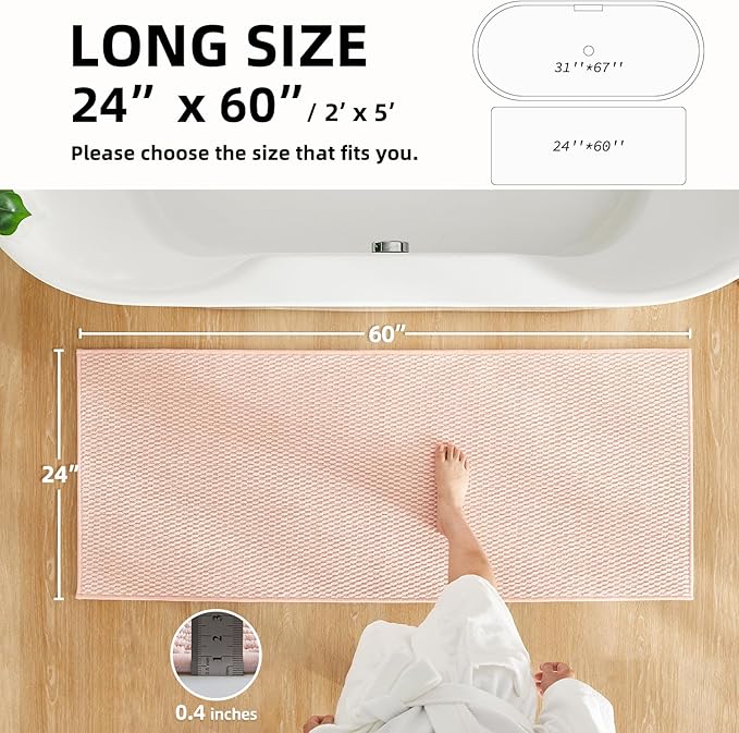 TYUU Bathroom Runner Rug, Long Bath Mat Washable Thin Quick Dry Low Pile Bathroom Runner Rugs 24 x 60 Non Slip, Pink 24"x60"