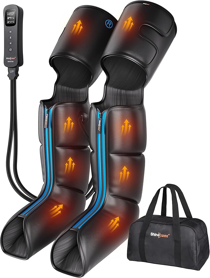 SHINE WELL Leg Massager with Heat and Compression - Air Compression Foot & Leg Massage Machine for Circulation and Pain Relief, Sequential Compression Device for Workout Relaxation, Gift for Mom Dad