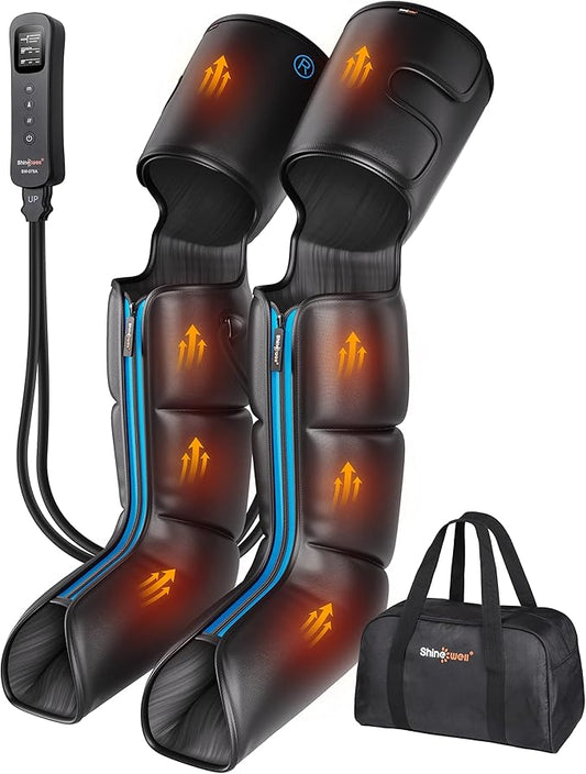 SHINE WELL Leg Massager with Heat and Compression - Air Compression Foot & Leg Massage Machine for Circulation and Pain Relief, Sequential Compression Device for Workout Relaxation, Gift for Mom Dad