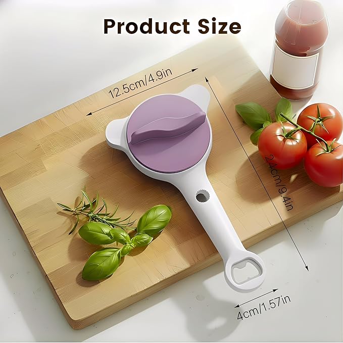 4-in-1 Adjustable Jar Opener for Seniors with Arthritis – Stainless Steel Lid & Bottle Opener, Ergonomic Easy Grip, Fits 1–4 Inch Caps, Heavy Duty Kitchen Can Opener Tool (Purple)