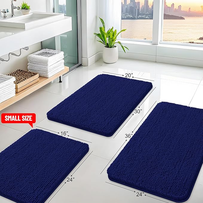 Arotive Bathroom Rugs 34x21, Extra Soft Absorbent Shaggy Chenille Bath Rugs, Machine Washable Rubber Backing Non-Slip Bath Mats for Bathroom Floor Tub and Shower, Home Decor Accessories, Navy