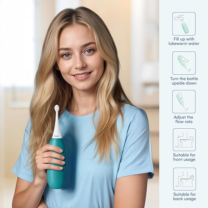 HappyPo The Original XL Butt Shower - Portable Bidet with 50% More Volume - The Easy-Bidet 2.0 Replaces Wet Wipes and Shower Toilet - Portable Bum Spray for Travel - Turquoise