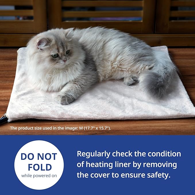 NICREW Cat Heating Pad, Temperature Adjustable Heated Cat Bed with Auto Shut Off Timer, Indoor Pet Heated Bed Mat for Small Dogs, 17.7 x 15.7 Inches, 55W