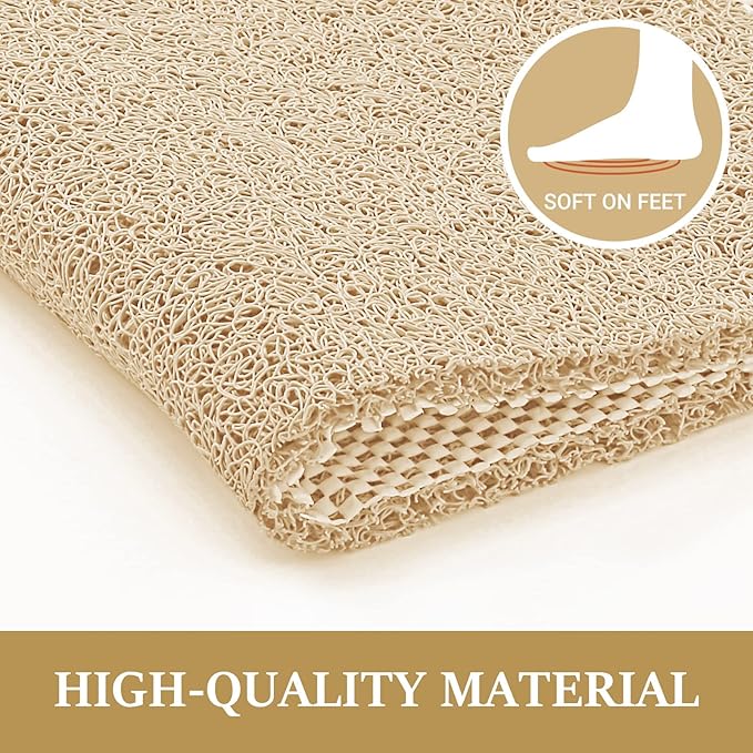 LuxStep Shower Mat Bathtub Mat,24x32 inch, Non-Slip Bath Mat with Drain, Quick Drying PVC Loofah Bathmat for Tub,Shower,Bathroom (Phthalate Free,Khaki)