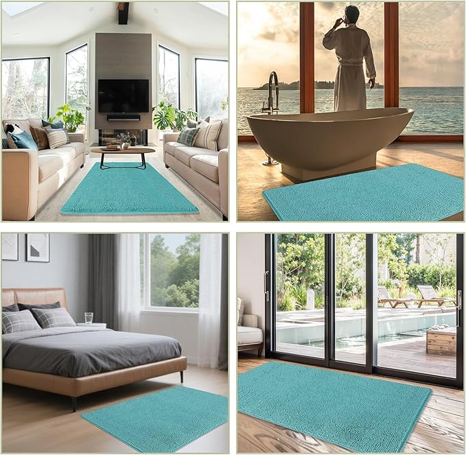 Bathroom Rugs 36 x 60 Inch – Extra Large Bath Mat | Absorbent and Washable Thick Chenille Bath Rugs Non-Slip Runner Rug for Bathroom, Shower, Tub(Teal)