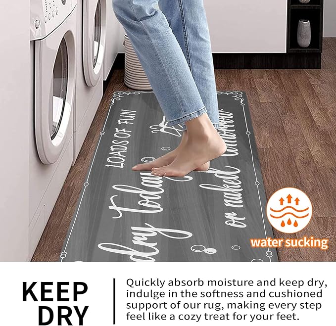 XLHOMO Laundry Room Rug Runner, 17"x60" Non Slip Nappa Leather Laundry Rugs, Grey Farmhouse Washable Floor Laundry Mats for Laundry Room, Kitchen, Washroom, Bathroom, Mudroom, Hallway Entryway Decor