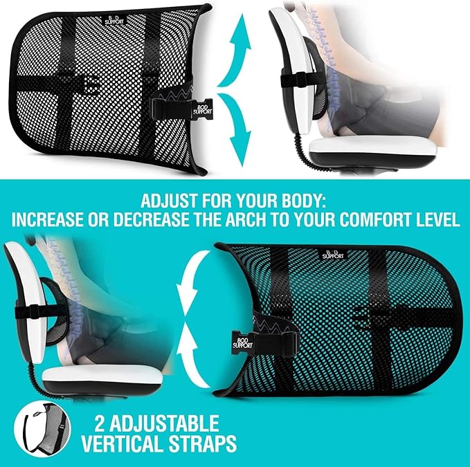 Seat Cushions for Office Chairs with Lumbar Support, Desk Chairs, and Car Seats - Adjustable Straps and Non-Slip Ergonomic Design for Tailbone and Lower Back Pain Relief for All Day Use