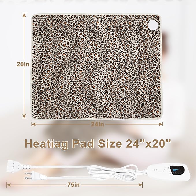 Deepsoon Heating Pad,Electric Heating Pads for Back,Neck,Moist Heating Pad for Abdomen Shoulder Knee Legs,Dry/Moist Heat&Auto Shut Off,Mother's Day Birthday for Men and Women,Leopard Print,24x20 Inch