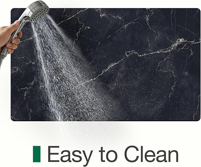 LUMI Ultra Thin Bath Mat, Super Absorbent Quick Dry Bathroom Rugs, Non-Slip Bathroom Mats, Marble Bathmats Fit Under Door, Bathtub, Sink, Shower Room, 24"x44", Black