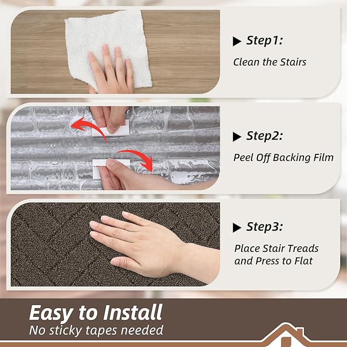 BEQHAUSE Edging Stair Treads for Wooden Steps 9" x 28", Non Slip Carpet Stair Treads Indoor Stair Runners, Soft Stair Rugs, Machine Washable, 100% Polyester, TPE Backing, 15pcs, Brown
