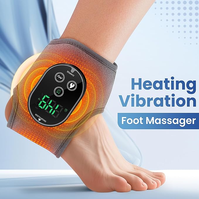 Cordless Foot & Ankle Massager with Heat,3000mAh Long-Lasting Portable Heating Pad for Foot,6 Heat & 3 Vibration Levels,Rechargeable Ankle Relax for Men,Women,Seniors