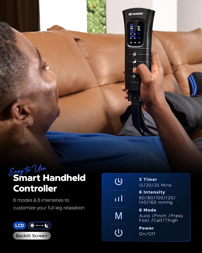 EaseZen Leg Compression Massager for Circulation and Pain Relief, Leg Recovery Compression System for Fast Recovery of Foot, Calf and Thigh, Relieve Edema, Reduce Muscle Fatigue