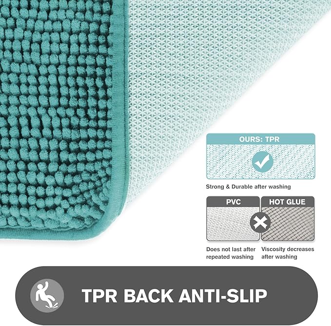 Bathroom Rugs 36 x 60 Inch – Extra Large Bath Mat | Absorbent and Washable Thick Chenille Bath Rugs Non-Slip Runner Rug for Bathroom, Shower, Tub(Teal)