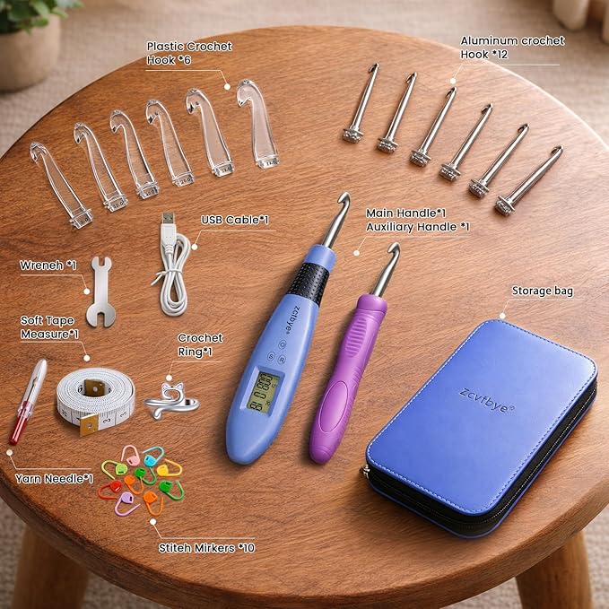 Light up Crochet Hook Set with Stitch Counter Crochet Kit with 18 Different Size Interchangeable Crochet Needle,Ergonomic with 2 Levels Led and Digital Stitch Counter for Crocheting and Knitting