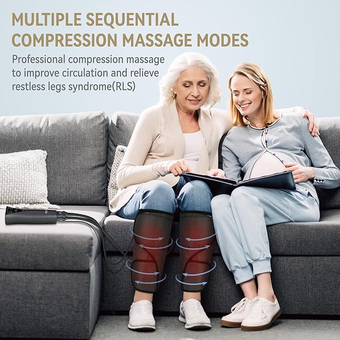 FIT KING Leg Massager with Heat Air Compression Calf Massager for Circulation Helpful for Pain Relief RLS Edema and Relaxation - Great Gift for Wife Mom