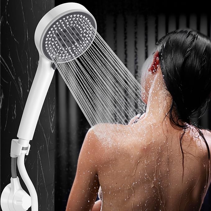 Lonian 5 Spray Mode High Pressure Handheld Shower Head Set, High Flow Hand Held Showerhead with 1.5m Hose Adjustable Bracket Tape Rubber Washers (White)