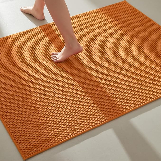 TYUU Large Bathroom Rugs Non Slip Washable Bath Rugs Super Absorbent Bathroom Rug Thin Quick Dry Low Pile Bath Mats, Orange 36"x48"