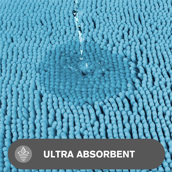 Sky Blue Bathroom Rugs – Absorbent and Washable Bath Mat, Non-Slip, Thick Soft Chenille Bath Rugs for Bathroom Floor, Shower, Sink - 26" x 44"