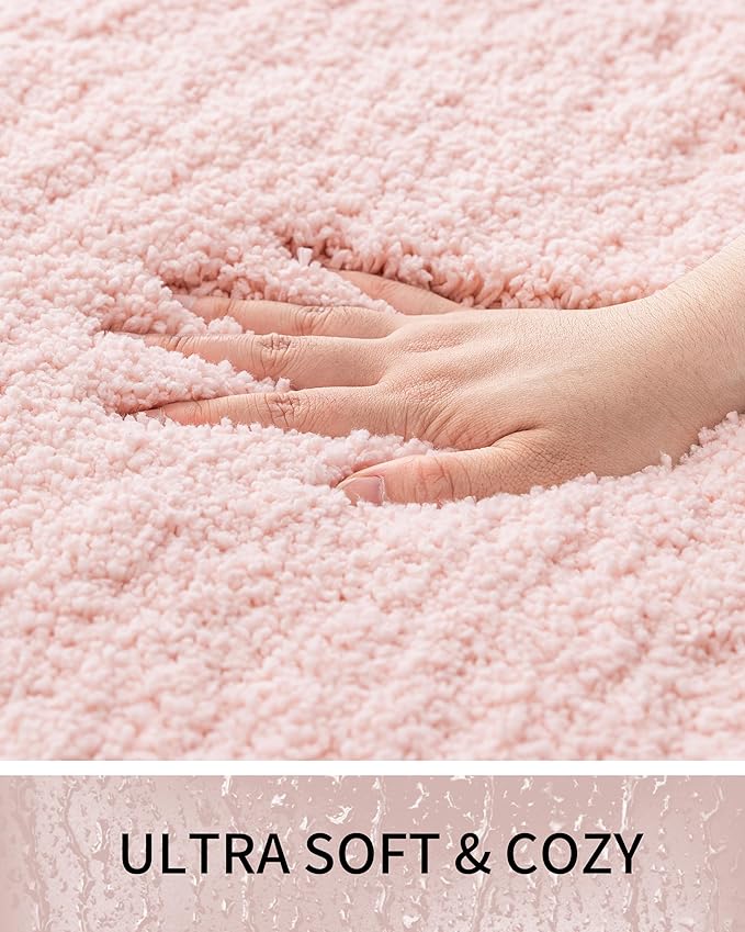 Bathroom Rugs Non Slip Washable 70x24, Ultra Thick Soft Microfiber Absorbent Bath Mats, High Density Foam Latex Non Slip Backing Bath Rugs, Fluffy Floor Carpet for Tub&Shower, Pink