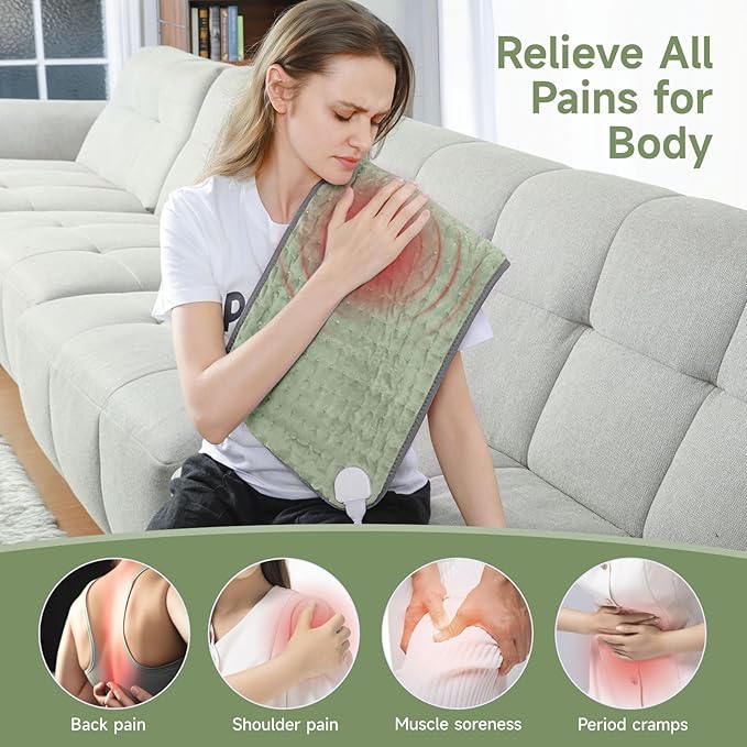 12"x24" Heating Pad for Back Pain Cramps Relief, Full Body Heating Pads Christmas Gift for Women Mom Dad, Heating Pad with 6 Heat Settings 4 Timer Machine Washable (Green)