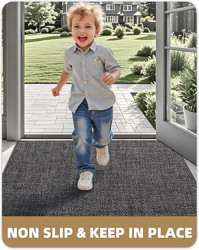 Color&Geometry Large Thin Front Door Mat Indoor Entrance Non Slip Rubber Backed, 48"x72" Indoor Door Mats for Entryway, Dirt Trapper Double Doormat, Washable Front Door Rugs, Charcoal Grey