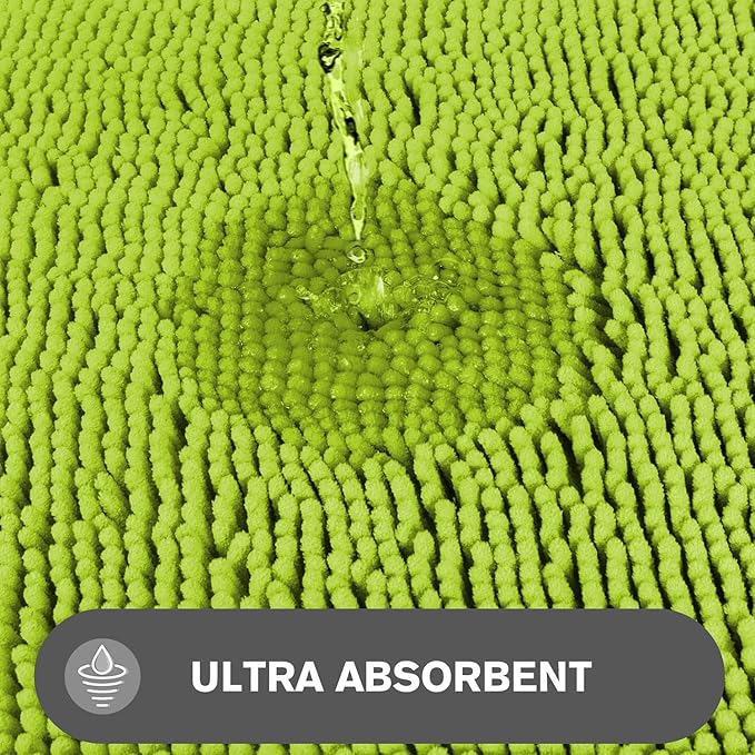 Lime Green Bathroom Rugs – Absorbent and Washable Bath Mat, Non-Slip, Thick Soft Chenille Bath Rugs for Bathroom Floor, Shower, Sink - 24" x 36"