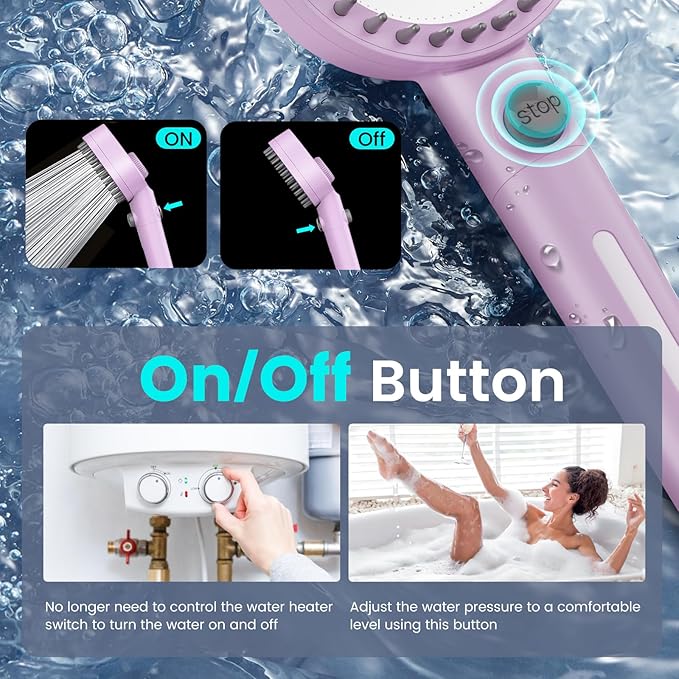 PWERAN Filtered Shower Head with Handheld, High Pressure 4 Spray Mode Showerhead with Filters, Water Softener Beads for Hard Water with ON/OFF Switch for Pets - Remove Chlorine (Purple, 5 Inch Panel)