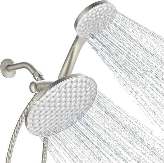dual shower head with handheld combo,8.6 inch Rainfall showerhead,6 settings hand held shower heads with hose (Brushed Nickel)