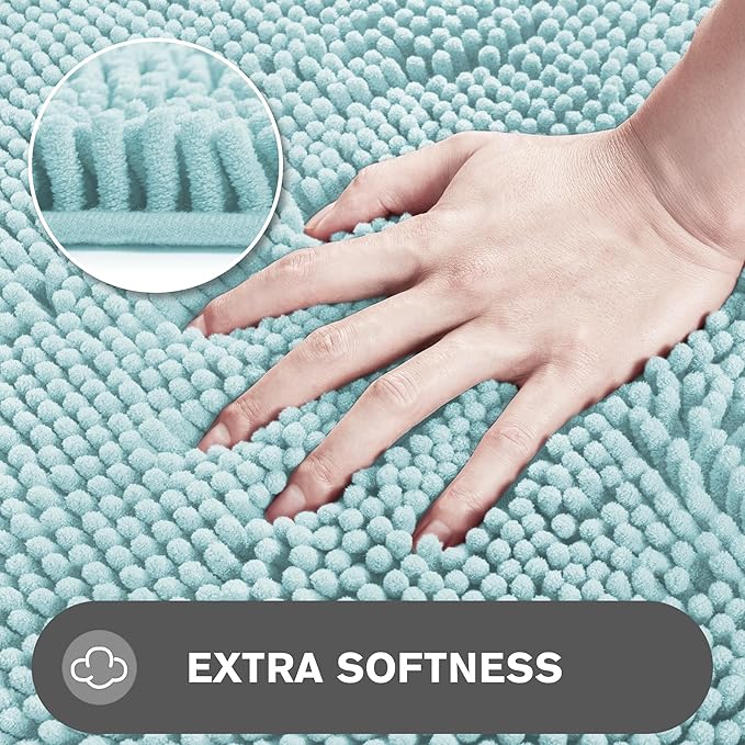 Aqua Bathroom Rugs Sets 2 Piece – Absorbent and Washable Bath Mat, Non-Slip, Thick Soft Chenille Bath Rugs for Bathroom Floor, Shower, Sink - 20" x 32"+24" x 36"