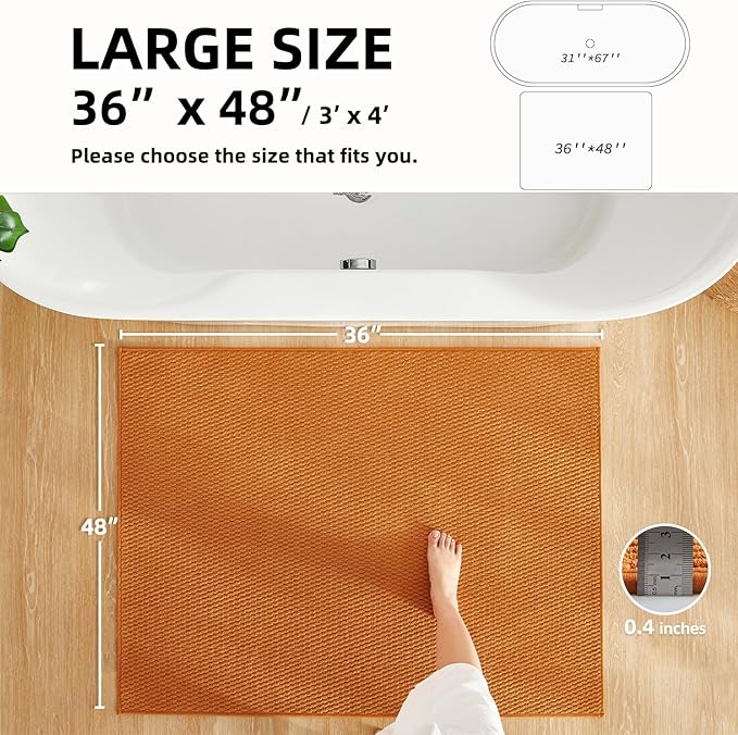 TYUU Large Bathroom Rugs Non Slip Washable Bath Rugs Super Absorbent Bathroom Rug Thin Quick Dry Low Pile Bath Mats, Orange 36"x48"