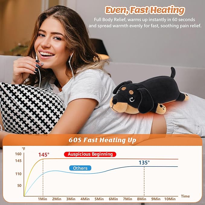 Electric Heating Pad for Period Cramps, 14'' Black Dachshund Dog Plush with a Hot Soft Belly USB Powered, Menstrual Heating Pad Neck Shoulder Pain Relief, Gift for Daughter Wife Period Heating Pad