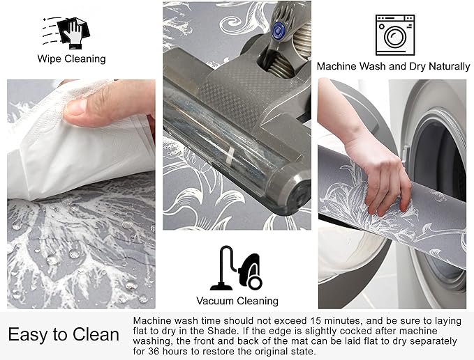 1/10 Inch Ultra Thin 24"×35" Large Front Door Mat Indoor Entrance Inside Non Slip, Waterproof Rubber Kitchen Mat and Interior Home Washable Door Mat, Baroque Grey