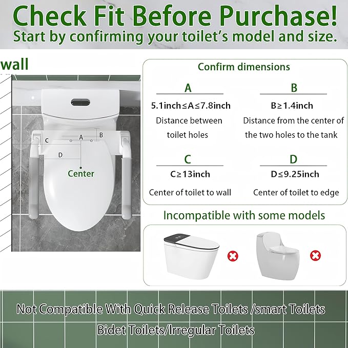 Toilet Safety Rails for Seniors,Space Saving Foldable Toilet Handle, Toilet Support Rails for Seniors and Disabled, Pregnant Women, Grab Bars Toilet Safety Frame