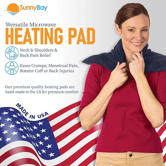 SunnyBay Extra Large Microwave Heating Pad, Microwavable Heavy Weighted Full Body Moist Hot Pack and Washable Fleece Cover, 10x24 Inches, 2.8 lbs, Navy Blue