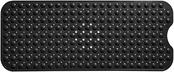 Extra-Long Non-Slip Bathtub & Shower Mat 39”x16” (Smooth/Non-Textured Tubs Only) Safe, Clean, Machine-Washable, Superior Grip&Drainage, Vinyl, Opaque Black