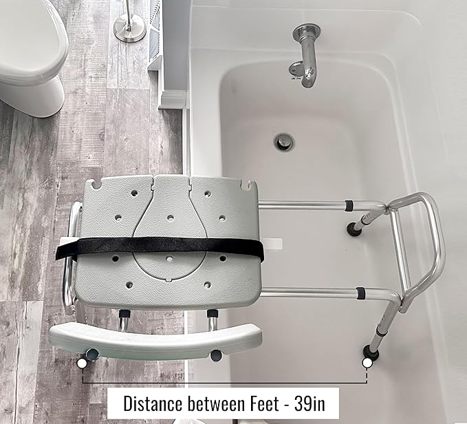 DMI Tub Transfer Bench and Shower Chair with Non Slip Aluminum Body, FSA Eligible, Adjustable Seat Height and Cut Out Access, Holds Weight up to 400 Lbs, Bath and Shower Safety, Transfer Bench