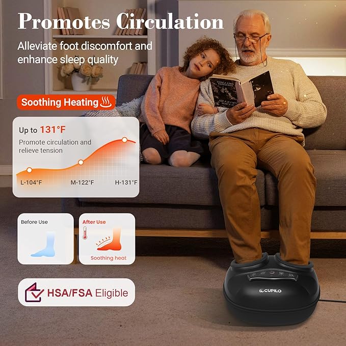 CuPiLo Shiatsu Foot Massager with Heat for Plantar Fasciitis Neuropathy, FSA Eligible HSA Approved Foot Massager Machine, Feet Massager for Foot Pains Relief, 5 Compression Levels, Gifts for Women Men
