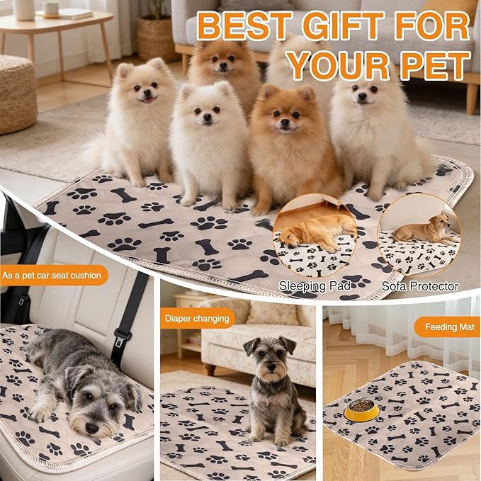 Puppy Pee Pads for Dogs,Upgraded Reusable Puppy Pads with Pheromones,Washable Pet Pads for Dogs & Cats,Durable Leak-Proof & Anti-Slip Pet Training Pads for Home & Travel (Brown-Small)