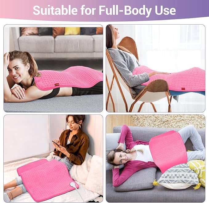 Comfytemp 17''x 33'' King Size Heating Pad for Back & Period, Extra Large Cute Heating Pad XXL, Electric Heat Pad for Neck/Shoulder/Knee, Washable, Pink