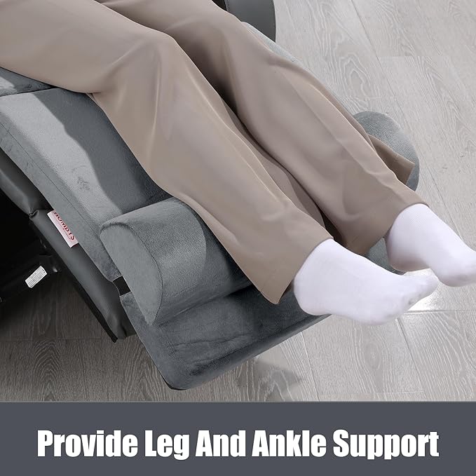 HOMBYS 5-in-1 Recliner Seat Cushion for Elderly+Lumbar Support Pillow + Leg Pad, with Adjustable Half Moon Neck Pillow & Footrest, Foam Filling with Velvet Fabric, Thick & Non-Slip, Grey