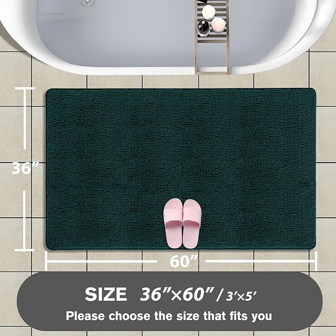 Bathroom Rugs 36 x 60 Inch – Extra Large Bath Mat | Absorbent and Washable Thick Chenille Bath Rugs Non-Slip Runner Rug for Bathroom, Shower, Tub(Dark Teal)