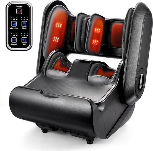 2 in 1 Shiatsu Foot Massager Machine, Foot and Calf Massager with Adjustable Heat, Deep Kneading Therapy, Vibration, Compression, for Plantar Fasciitis, Neuropathy, Gifts for Women Man, up to Size 14