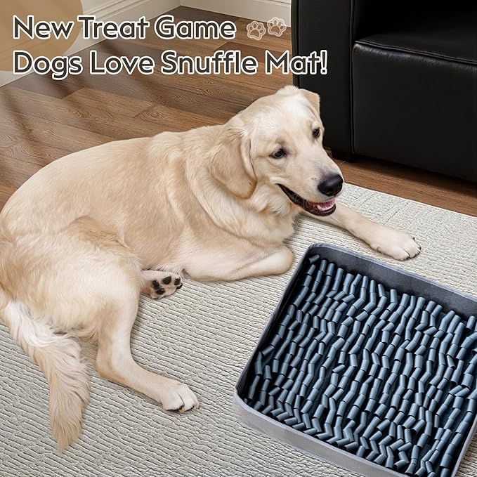 FunFurry Snuffle Mat for Dogs, Dog Puzzle Mat, Interactive Dog Toys for Enrichment,Sniff Mats with Non-Slip Backing,Portable Design Easy to Store (Silver, 14" X 12"-Portable)