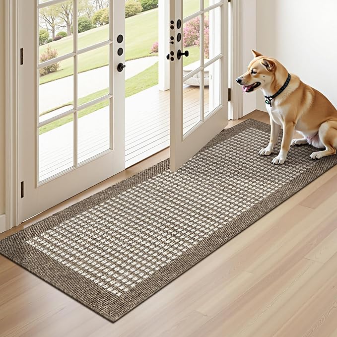 Ileading Laundry Room Runner Rug 2x5ft Non Slip Farmhouse Kitchen Floor Mats with Rubber Backing Machine Washable Indoor Doormat Low-Profile Carpet for Hallway Entryway(Brown)