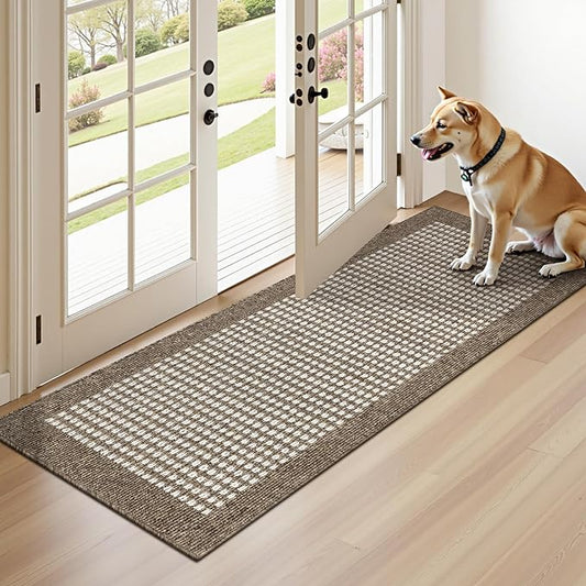 Ileading Laundry Room Runner Rug 2x5ft Non Slip Farmhouse Kitchen Floor Mats with Rubber Backing Machine Washable Indoor Doormat Low-Profile Carpet for Hallway Entryway(Brown)