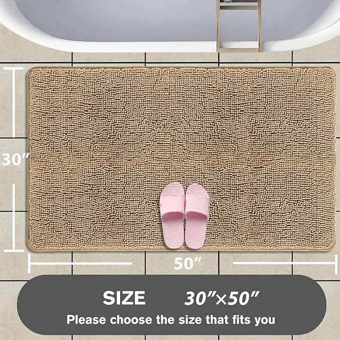 Bathroom Rugs 30 x 50 Inch – Extra Large Bath Mat | Absorbent and Washable Thick Chenille Bath Rugs Non-Slip Runner Rug for Bathroom, Shower, Tub(Beige)