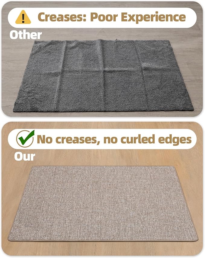 Color&Geometry Ultra Thin Indoor Door Mat (Rolled-up NO Creases) 27.5"x60", Non Slip Rubber Backed Dirt Trapper Door Mat Indoor Entrance, Low Profile Entryway Mat, Easy Clean, Light Brown Linen