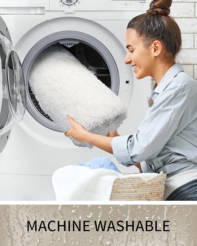 Bathroom Rugs Non Slip Washable 48x24, Ultra Thick Soft Microfiber Absorbent Bath Mats, High Density Foam Latex Non Slip Backing Bath Rugs, Fluffy Floor Carpet for Tub&Shower, White