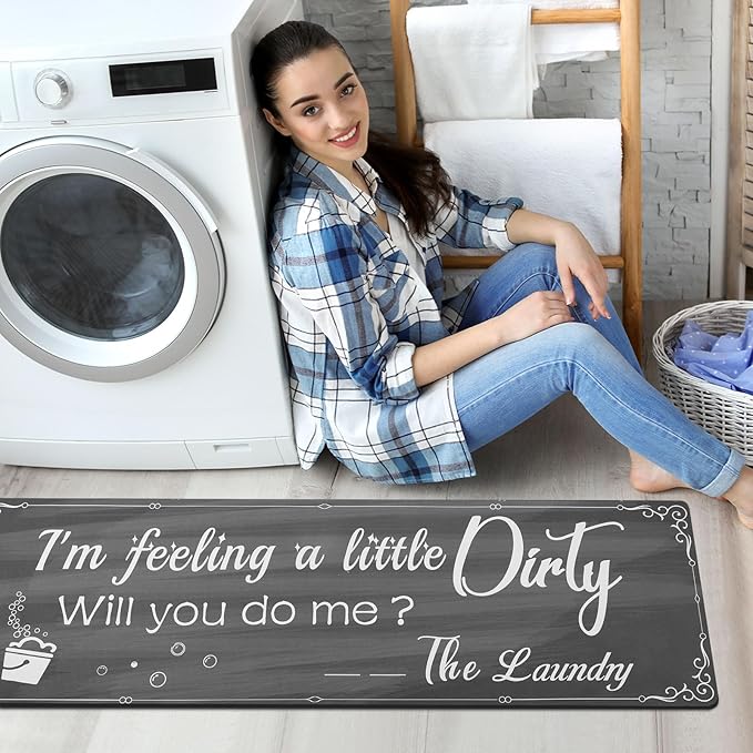 XLHOMO Laundry Room Rug Runner, 17"x60" Non Slip Nappa Leather Laundry Rugs, Grey Farmhouse Washable Floor Laundry Mats for Laundry Room, Entryway, Kitchen, Bathroom, Mudroom, Washroom, Hallway Decor
