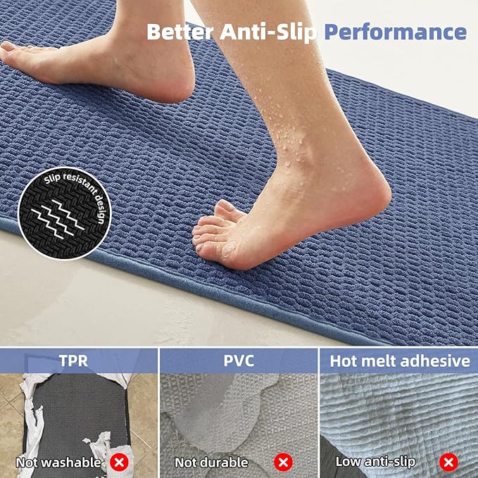 TYUU Toilet Rug, Thin Toilet Rugs U Shaped Washable Non Slip Absorbent Quick Dry Low Pile Toilet Mat, Denim Blue 20"x24" U Shape